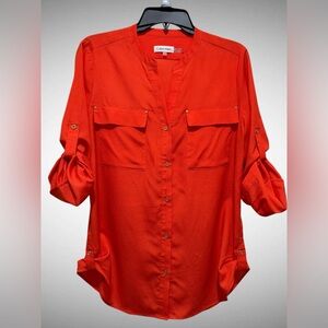 Calvin Klein Vibrant Red / Coral Utility Blouse Size Medium